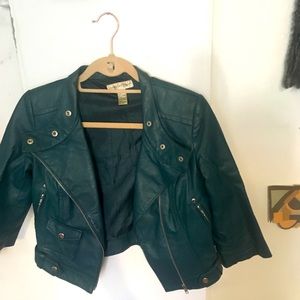 Dark teal cropped leather motorcycle jacket
